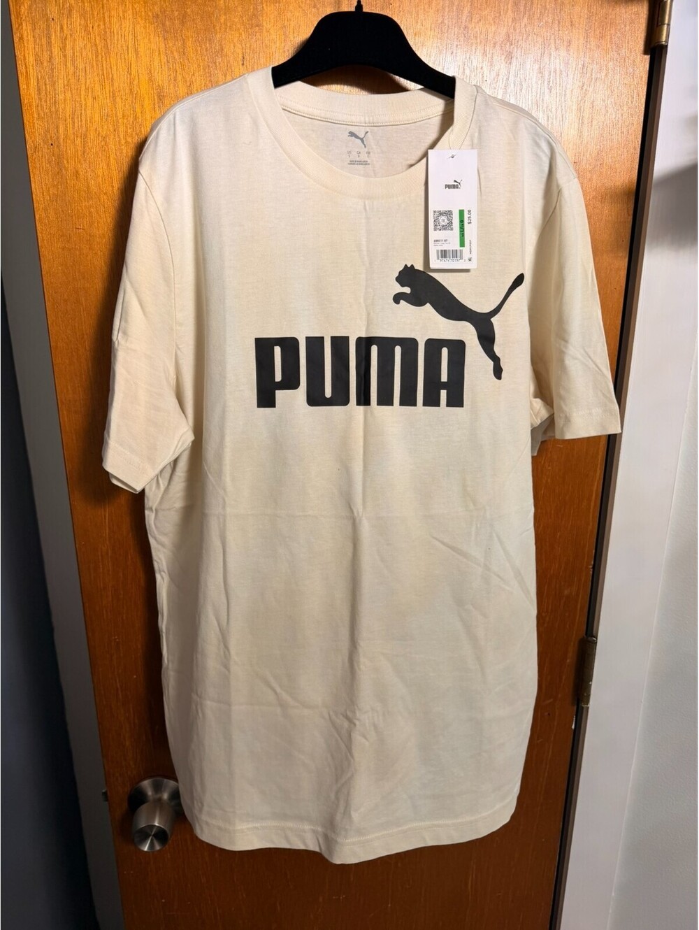 New Puma Essential Graphic Logo Tee Shirt Men's L Beige Short Sleeve NWT